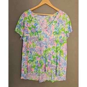Lilly Pulitzer VNeck Tee Top Womens XXL Aloha XX 100% Cotton Lightweight Coastal